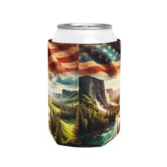 Patriotic Can Cooler Sleeve - Vintage American Flag Design for Outdoor Adventures
