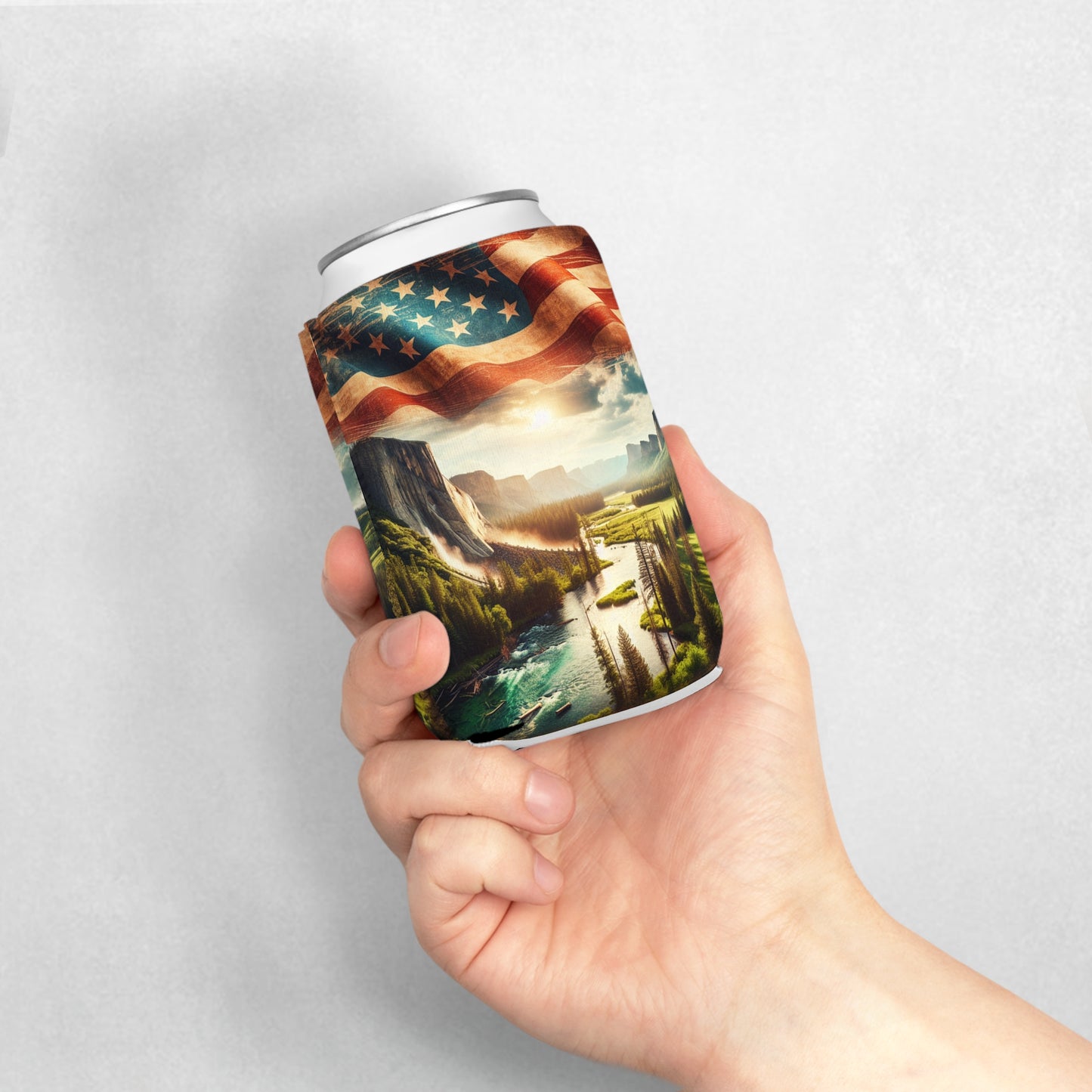 Patriotic Can Cooler Sleeve - Vintage American Flag Design for Outdoor Adventures