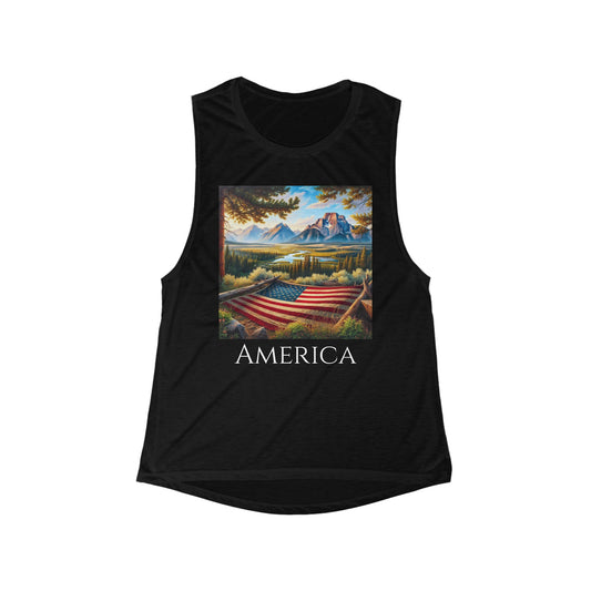 America Scenic Women's Flowy Tank Top - Perfect for Summer Celebrations